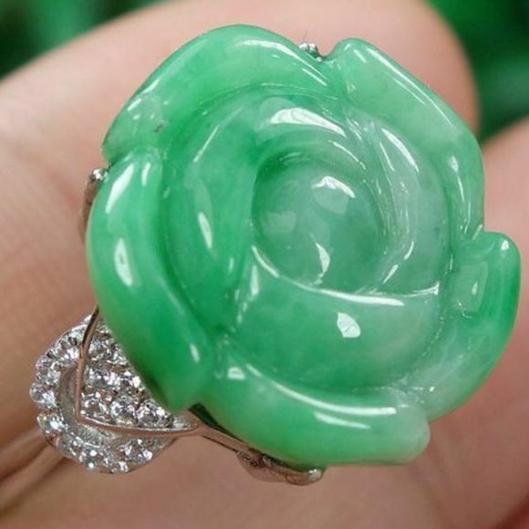 Certified Green 100% Natural A jadeite jade Rose Flower Ring（Free size） - Picture 1 of 12